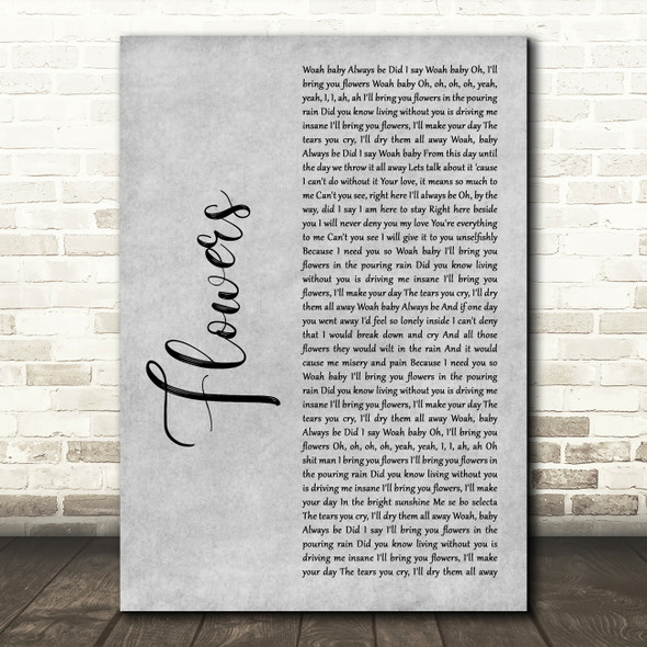 Sweet Female Attitude Flowers Rustic Script Grey Song Lyric Quote Print