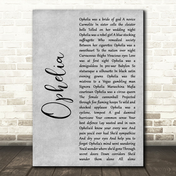 Natalie Merchant Ophelia Grey Rustic Script Song Lyric Print