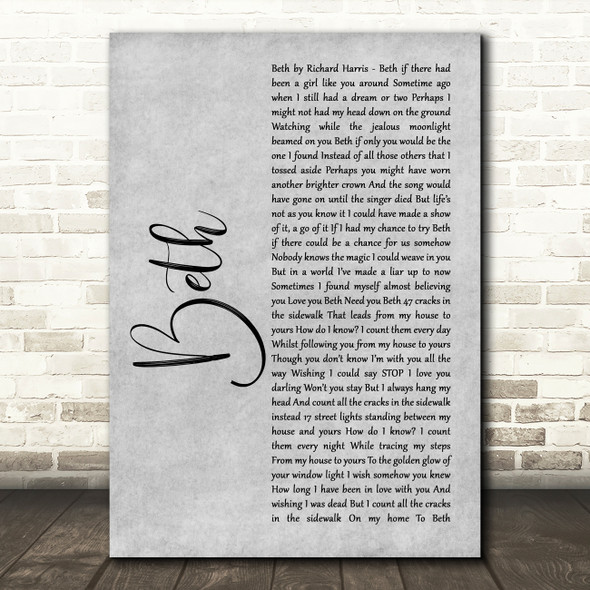 Richard Harris Beth Grey Rustic Script Song Lyric Print