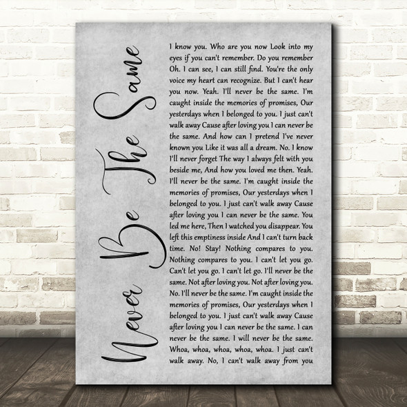 Red Never Be The Same Grey Rustic Script Song Lyric Music Art Print