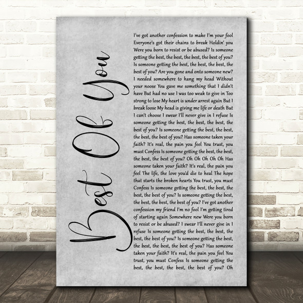 Foo Fighters Best Of You Grey Rustic Script Song Lyric Music Art Print