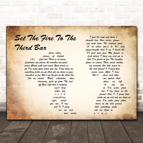 Snow Patrol Set The Fire To The Third Bar Man Lady Couple Song Lyric Print