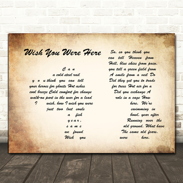 Pink Floyd Wish You Were Here Man Lady Couple Song Lyric Quote Music Print