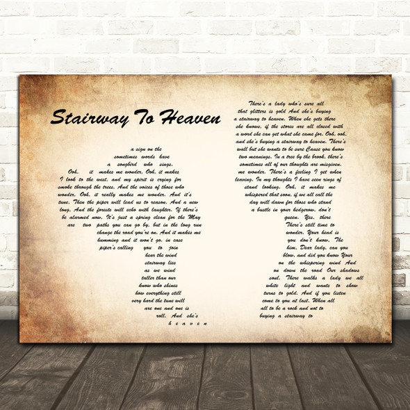Led Zeppelin Stairway To Heaven Man Lady Couple Song Lyric Print
