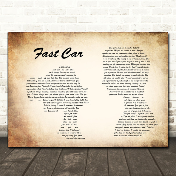 Tracy Chapman Fast Car Man Lady Couple Song Lyric Print