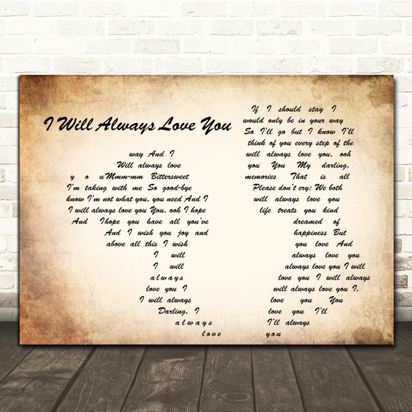 Whitney Houston I Will Always Love You Man Lady Couple Song Lyric Quote Print