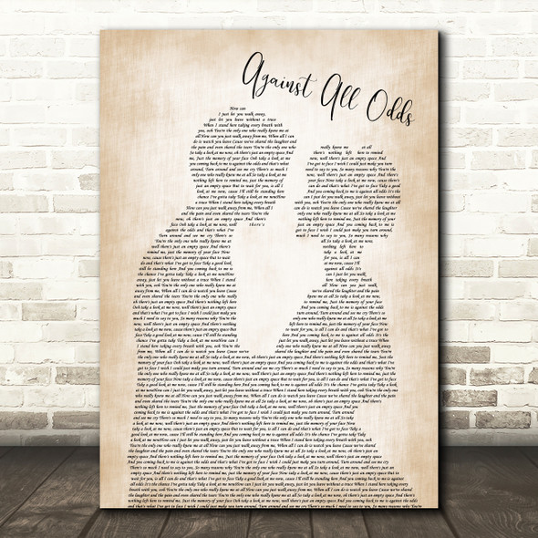 Phil Collins Against All Odds Man Lady Bride Groom Wedding Song Lyric Print
