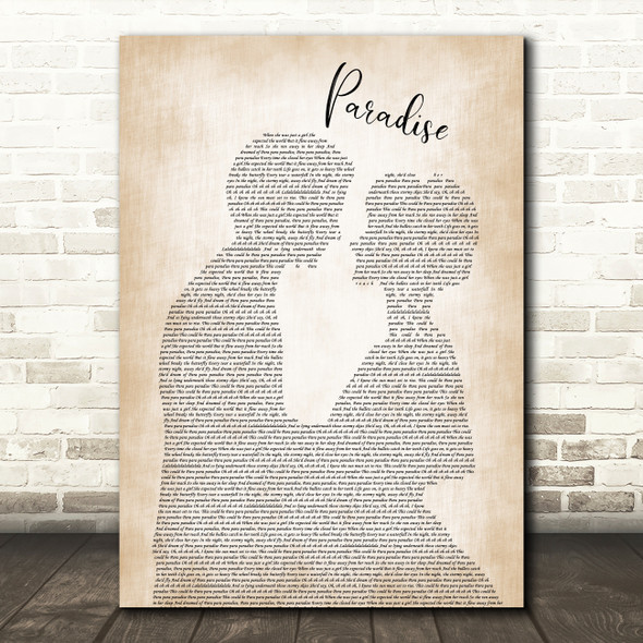 Coldplay Paradise Man Lady Bride Groom Wedding Song Lyric Print