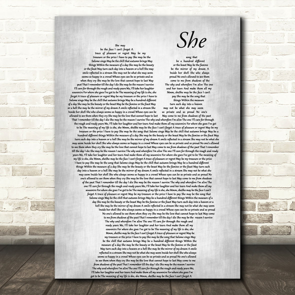 Charles Aznavour She Mother & Baby Grey Song Lyric Music Art Print