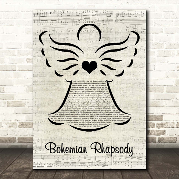 Queen Bohemian Rhapsody Music Script Angel Song Lyric Print