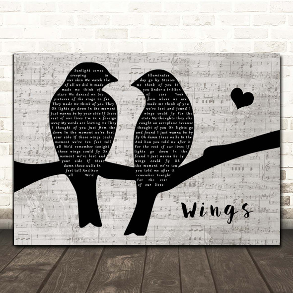 Birdy Wings Lovebirds Music Script Song Lyric Print