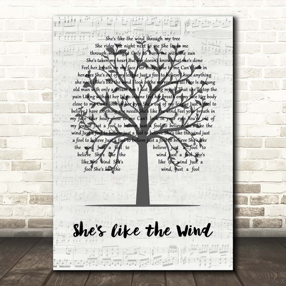 Patrick Swayze She's like the Wind Music Script Tree Song Lyric Print