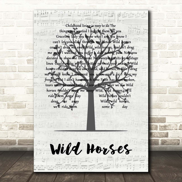 The Rolling Stones Wild Horses Music Script Tree Song Lyric Print