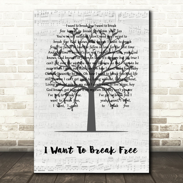 Queen I Want To Break Free Music Script Tree Song Lyric Wall Art Print