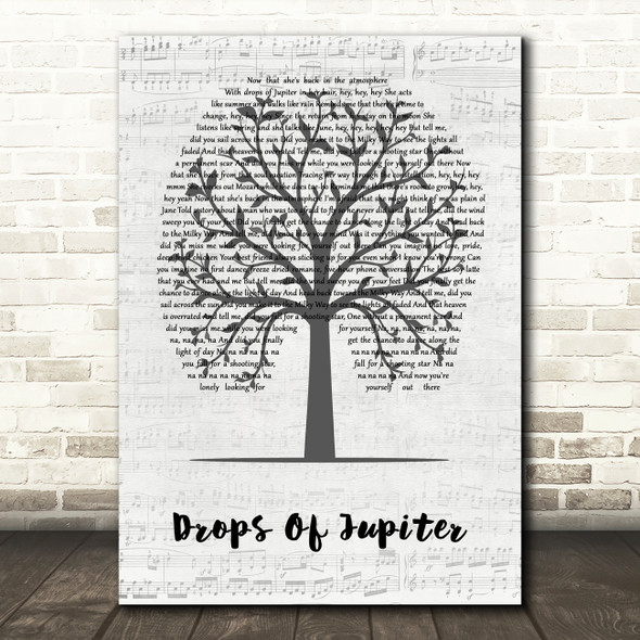 Train Drops Of Jupiter Music Script Tree Song Lyric Wall Art Print