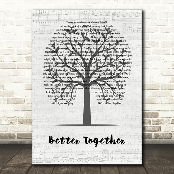 Jack Johnson Better Together Music Script Tree Song Lyric Quote Music Print