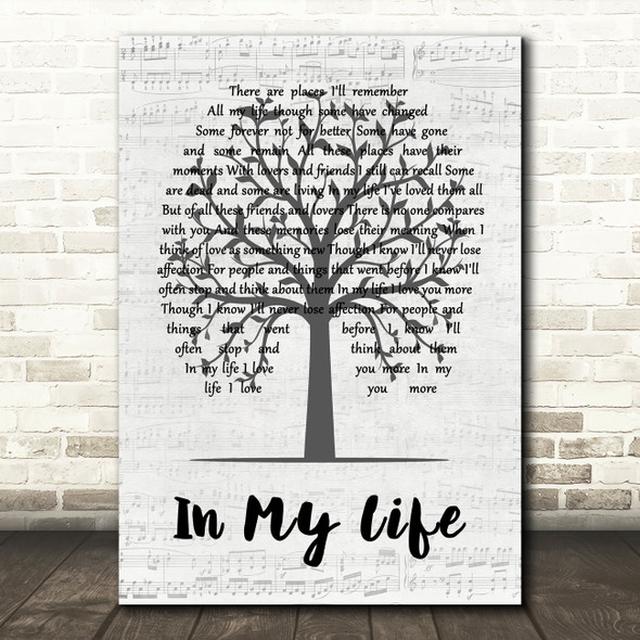 John Lennon In My Life Music Script Tree Song Lyric Quote Music Print