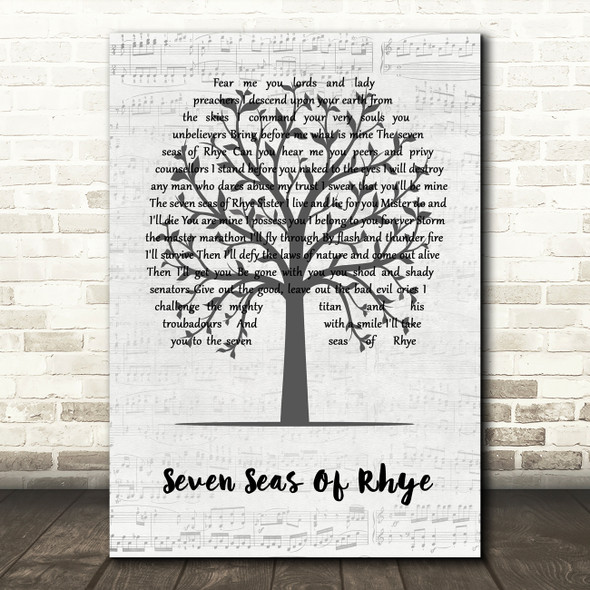 Queen Seven Seas Of Rhye Music Script Tree Song Lyric Quote Music Print