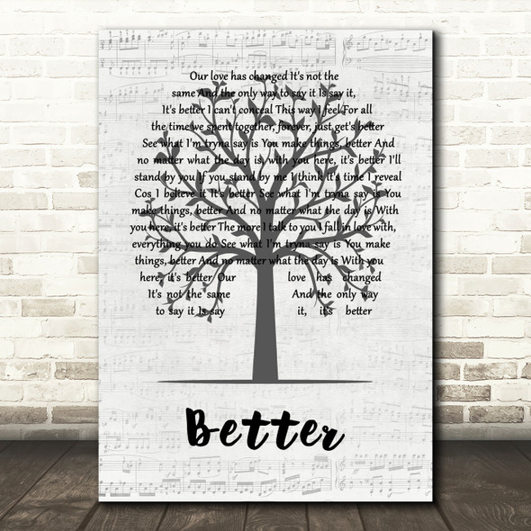 Tom Baxter Better Music Script Tree Song Lyric Quote Music Print