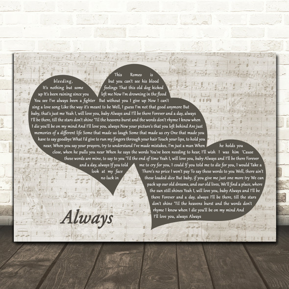 Bon Jovi Always Landscape Music Script Two Hearts Song Lyric Music Art Print