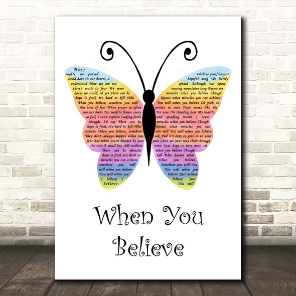 Whitney Houston & Mariah Carey When You Believe Rainbow Butterfly Song Lyric Print