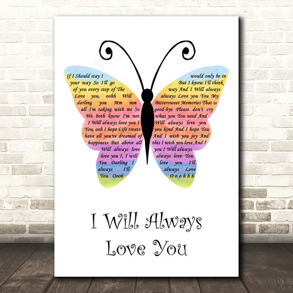 Whitney Houston I Will Always Love You Rainbow Butterfly Song Lyric Print