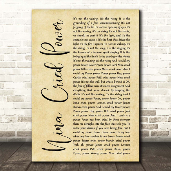 Hozier feat. Mavis Staples Nina Cried Power Rustic Script Song Lyric Print