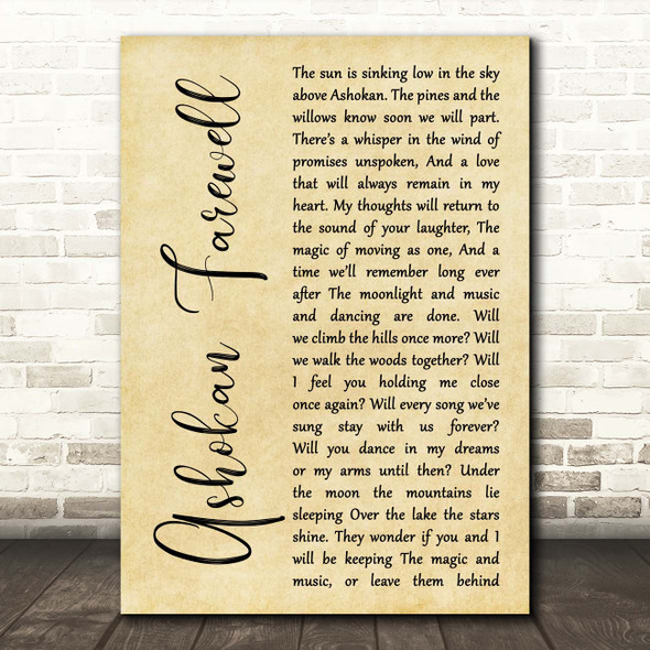 Jay Ungar Ashokan Farewell Rustic Script Song Lyric Print