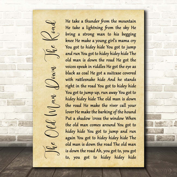 John Fogerty The Old Man Down The Road Rustic Script Song Lyric Print