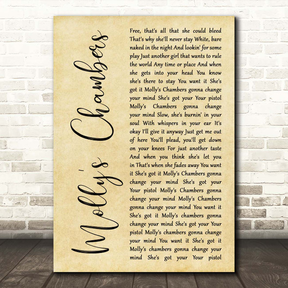 Kings Of Leon Molly's Chambers Rustic Script Song Lyric Print