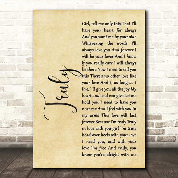 Lionel Richie Truly Rustic Script Song Lyric Print