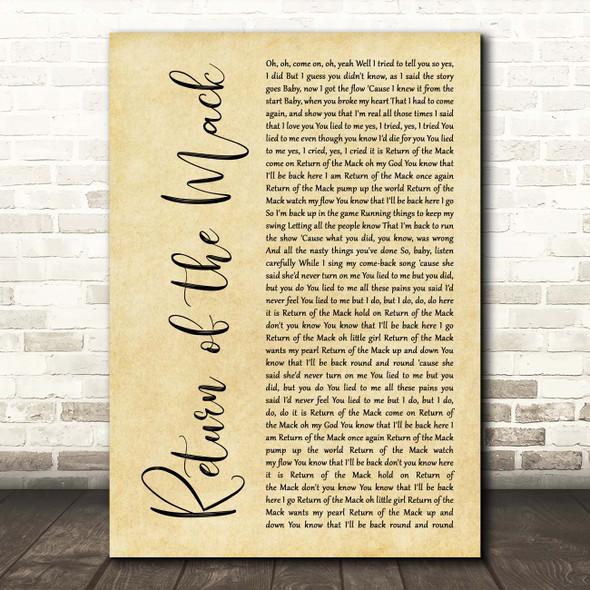Mark Morrison Return of the Mack Rustic Script Song Lyric Print