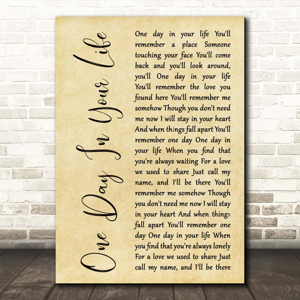Michael Jackson One Day In Your Life Rustic Script Song Lyric Print