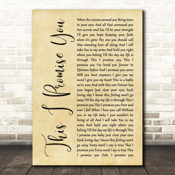 N Sync This I Promise You Rustic Script Song Lyric Print