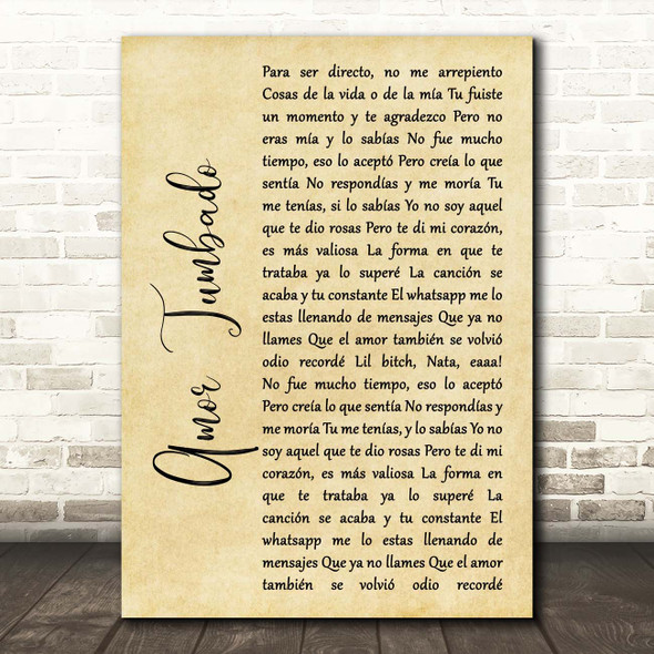 Natanael Cano Amor Tumbado Rustic Script Song Lyric Print