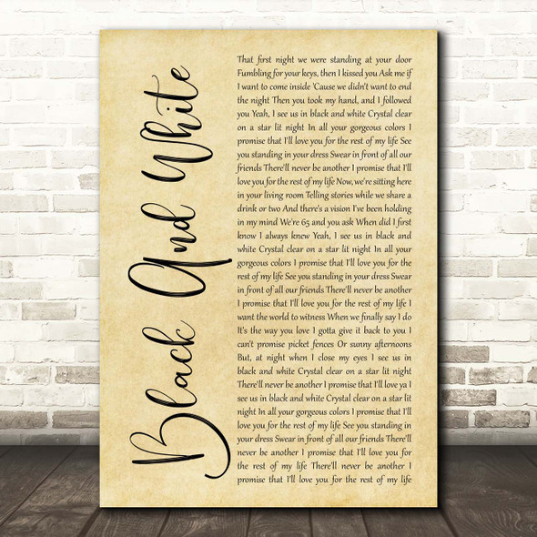 Niall Horan Black And White Rustic Script Song Lyric Print