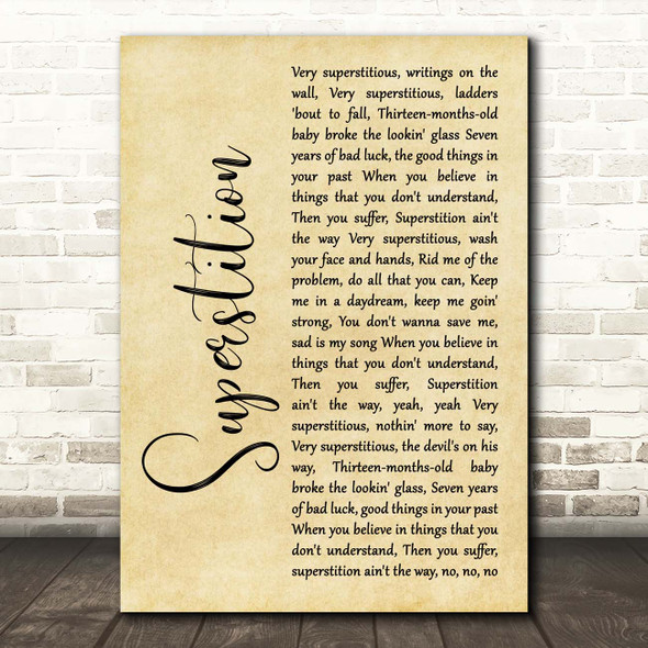Stevie Wonder Superstition Rustic Script Song Lyric Print