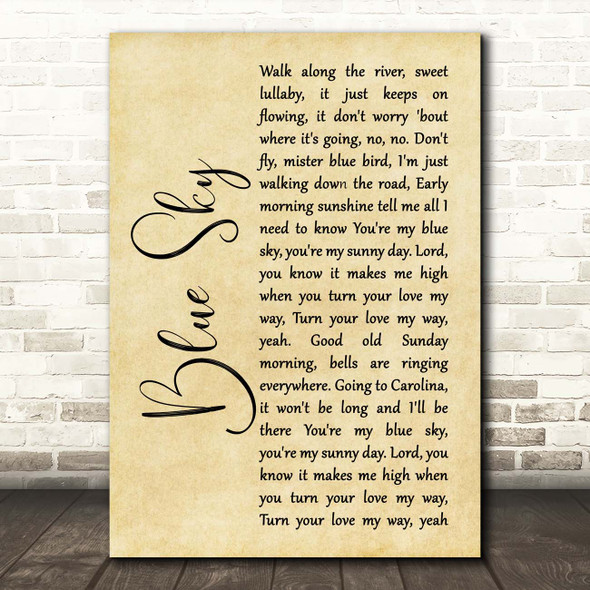 The Allman Brothers Band Blue Sky Rustic Script Song Lyric Print