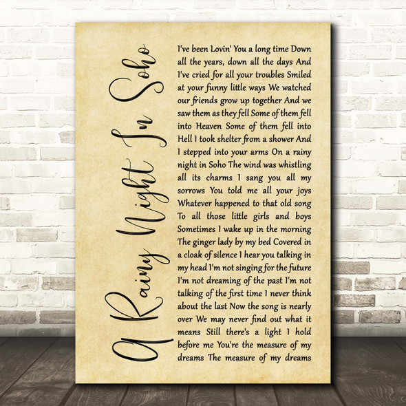 The Pogues A Rainy Night In Soho Rustic Script Song Lyric Print
