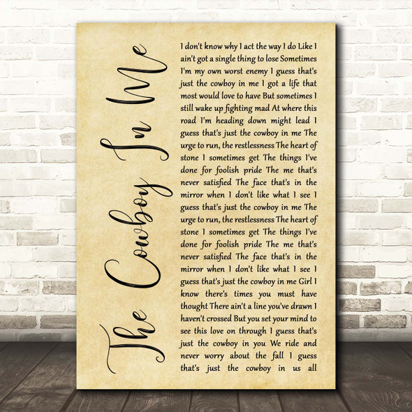 Tim McGraw The Cowboy In Me Rustic Script Song Lyric Print