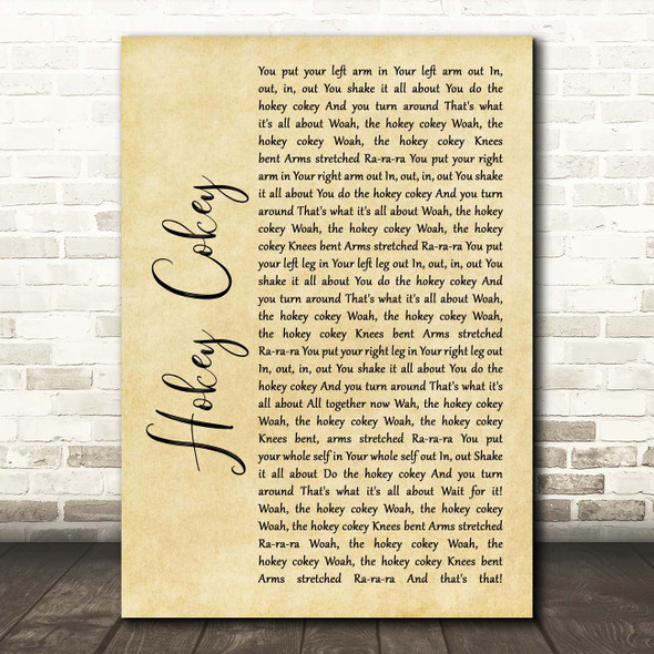 Black Lace Hokey Cokey Rustic Script Song Lyric Print