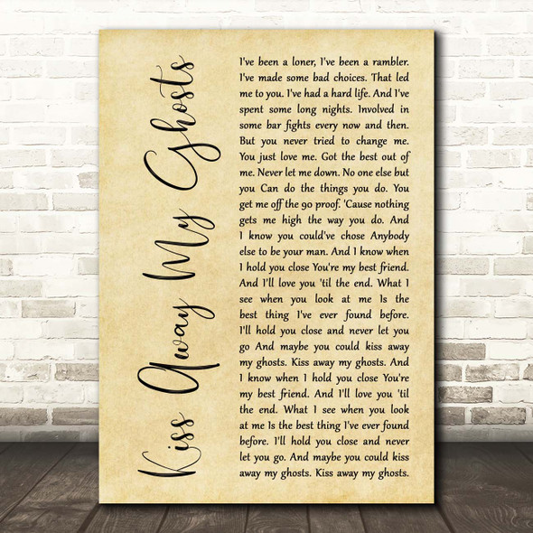 Creed Fisher Kiss Away My Ghosts Rustic Script Song Lyric Print