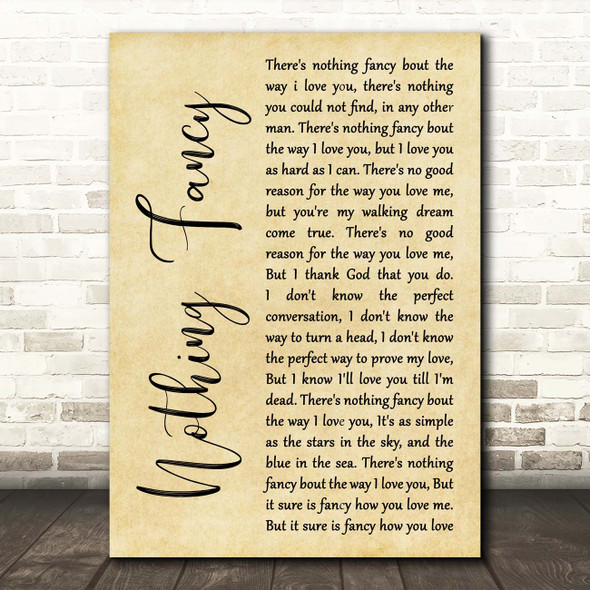 Dave Barnes Nothing Fancy Rustic Script Song Lyric Print