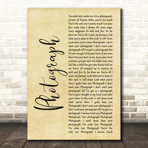 Def Leppard Photograph Rustic Script Song Lyric Print
