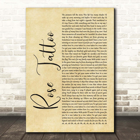 Dropkick Murphys Rose Tattoo Rustic Script Song Lyric Print