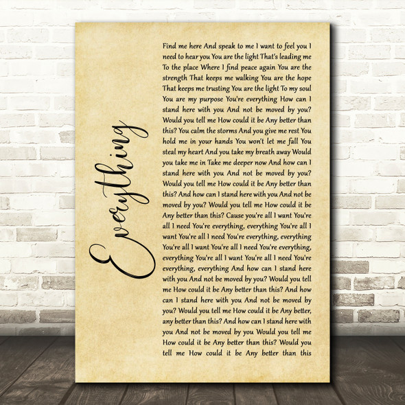 Lifehouse Everything Rustic Script Song Lyric Wall Art Print