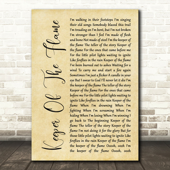 Miranda Lambert Keeper Of The Flame Rustic Script Song Lyric Wall Art Print