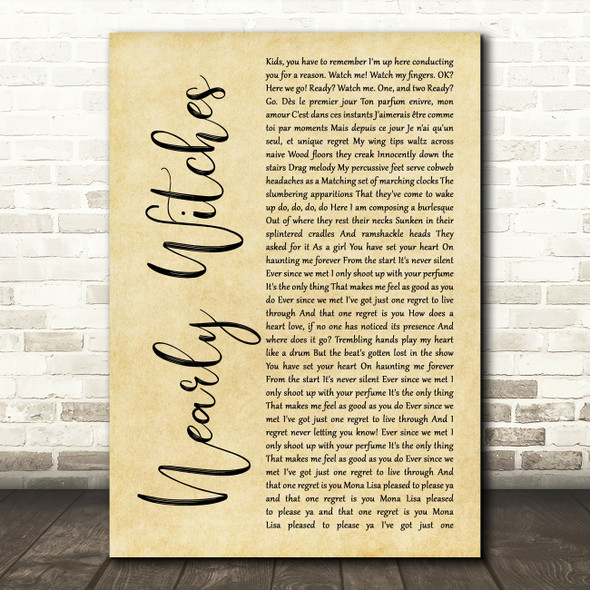 Panic! At The Disco Nearly Witches (Ever Since We Met...) Rustic Script Song Lyric Wall Art Print