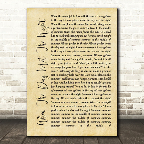Panic! At The Disco When The Day Met The Night Rustic Script Song Lyric Wall Art Print
