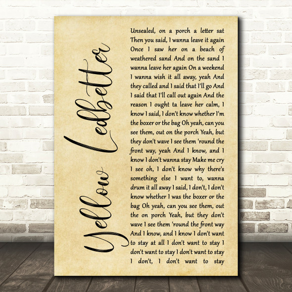 Pearl Jam Yellow Ledbetter Rustic Script Song Lyric Wall Art Print